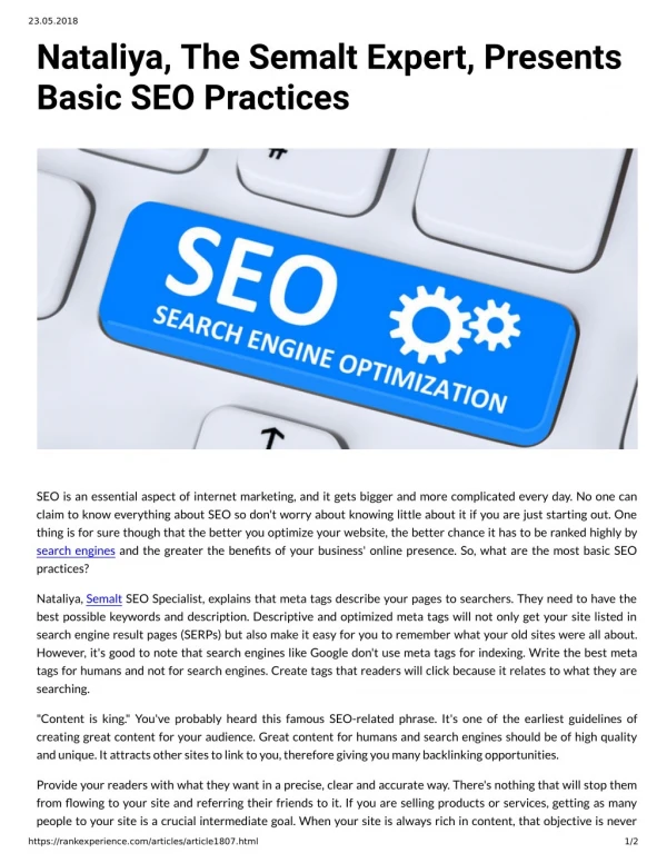 Nataliya, The Semalt Expert, Presents Basic SEO Practices