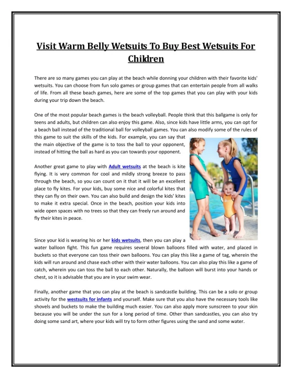 Visit Warm Belly Wetsuits To Buy Best Wetsuits For Children