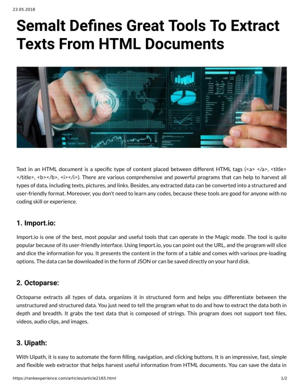 Semalt Defines Tools To Extract Texts From HTML Documents