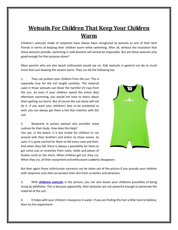 Wetsuits For Children That Keep Your Children Warm