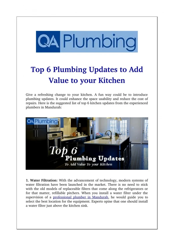 Top 6 Plumbing Updates to Add Value to your Kitchen