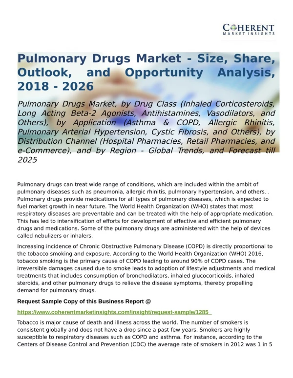 Pulmonary Drugs Market Forecast till 2025