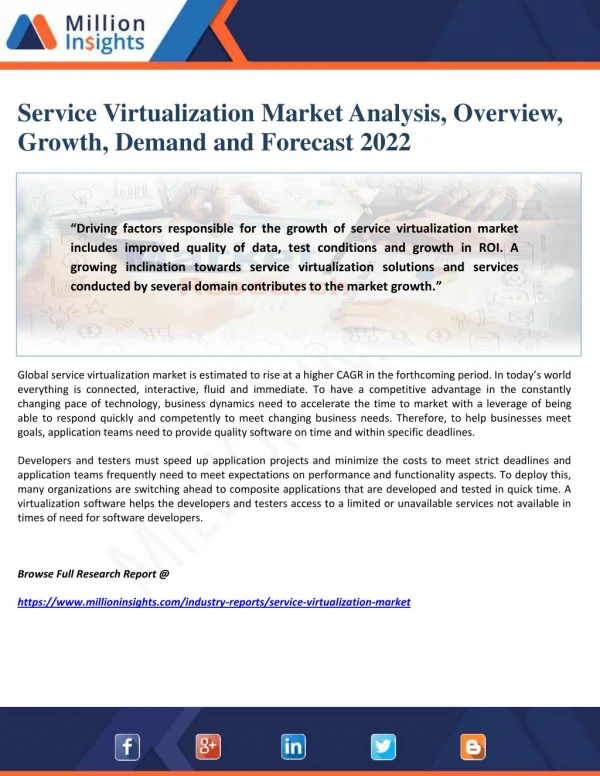 Service Virtualization Market Analysis, Overview, Growth, Demand and Forecast 2022
