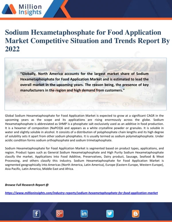 Sodium Hexametaphosphate for Food Application Market Competitive Situation and Trends Report By 2022