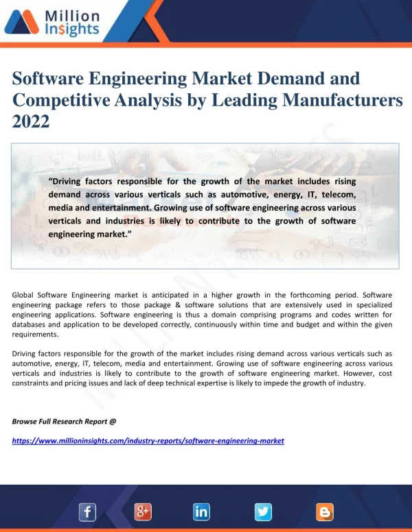 Software Engineering Market Demand and Competitive Analysis by Leading Manufacturers 2022