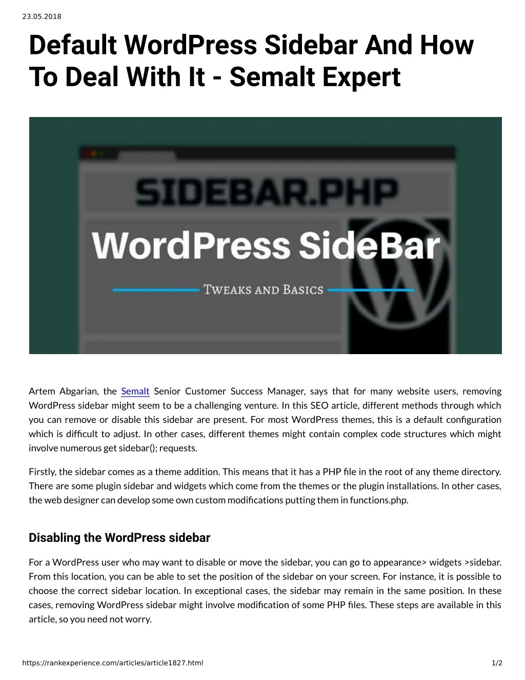 23 05 2018 default wordpress sidebar