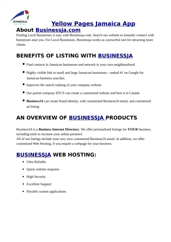 BusinessJA will help you to connect instantly with Businesses by using Yellow Pages Jamaica App