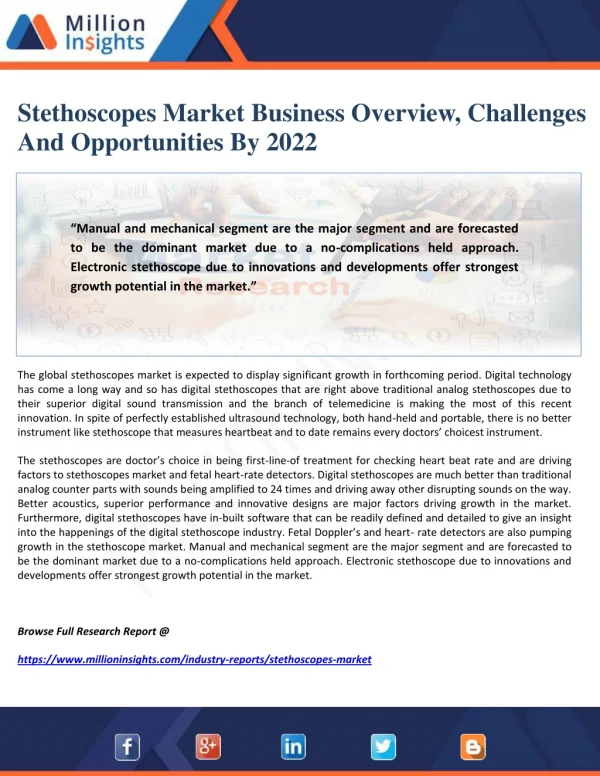 Stethoscopes Market Business Overview, Challenges And Opportunities By 2022