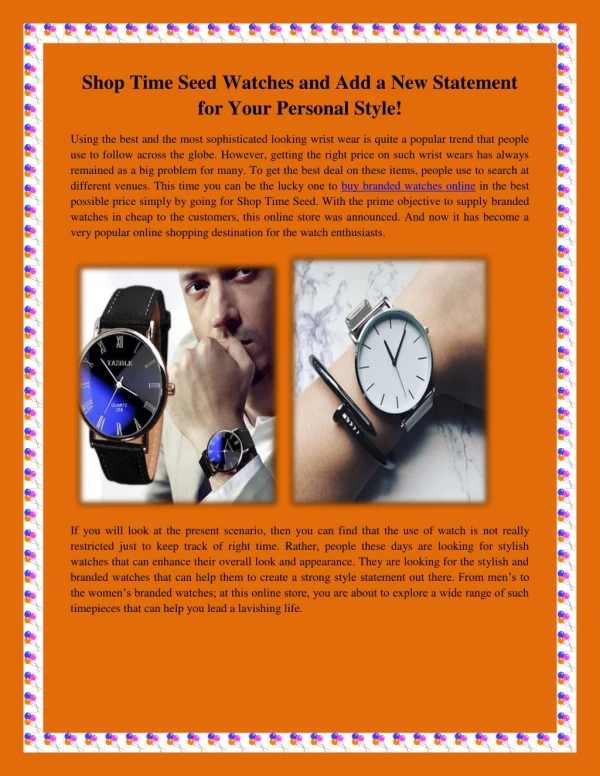 Shop Time Seed Watches and Add a New Statement for Your Personal Style!