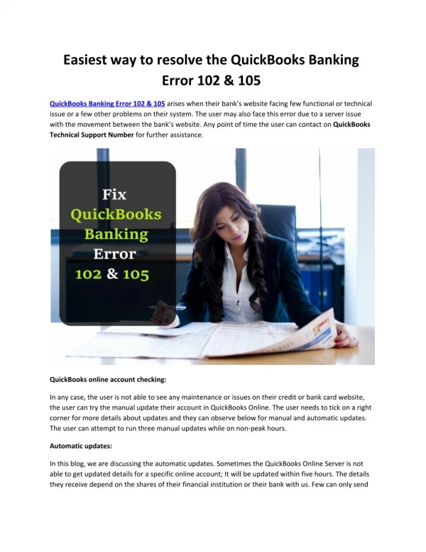 Easiest way to resolve the QuickBooks Banking Error 102