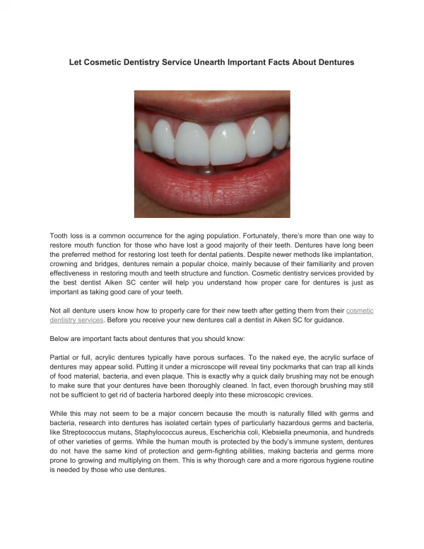 Let Cosmetic Dentistry Service Unearth Important Facts About Dentures