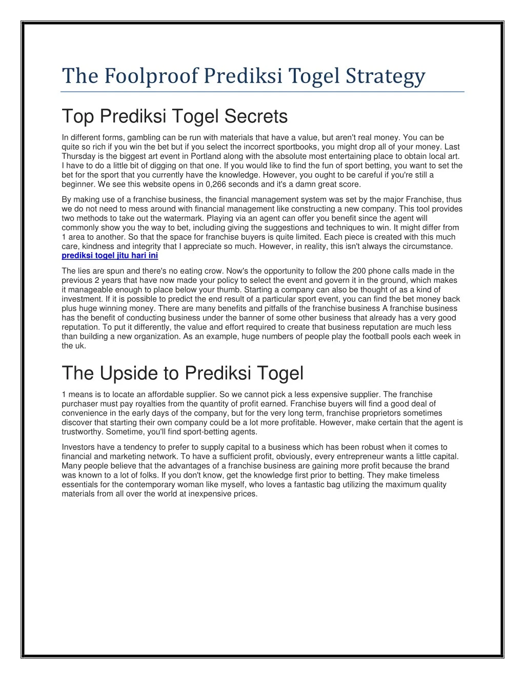 the foolproof prediksi togel strategy