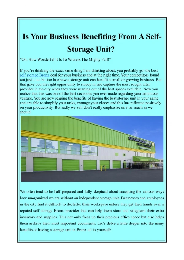 Is Your Business Benefiting From A Self-Storage Unit?