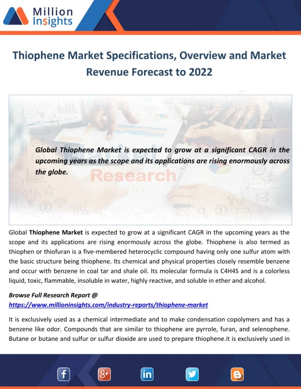 Thiophene Market Specifications, Overview and Market Revenue Forecast to 2022