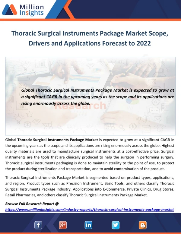 Thoracic Surgical Instruments Package Market Scope, Drivers and Applications Forecast to 2022