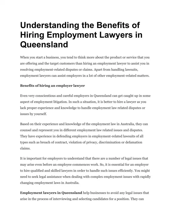 Understanding the Benefits of Hiring Employment Lawyers in Queensland