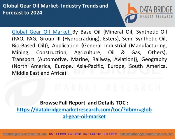 Global Gear Oil Market- Industry Trends and Forecast to 2024