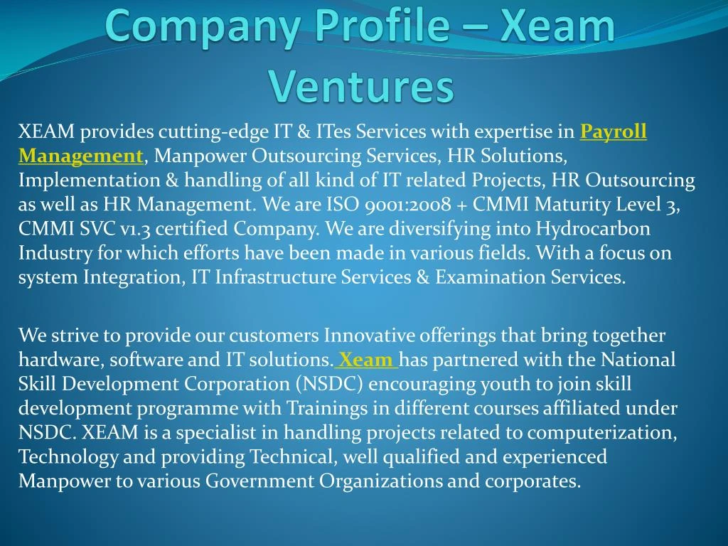 company profile xeam ventures