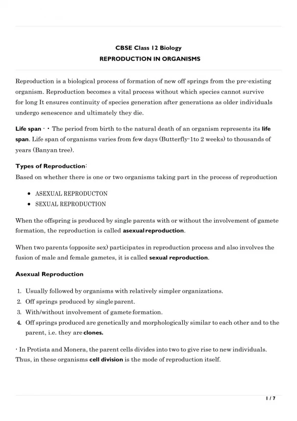 Neet biology- Reproduction Notes