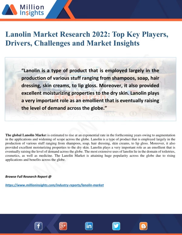 Lanolin Market Outlook, Trends and Applications