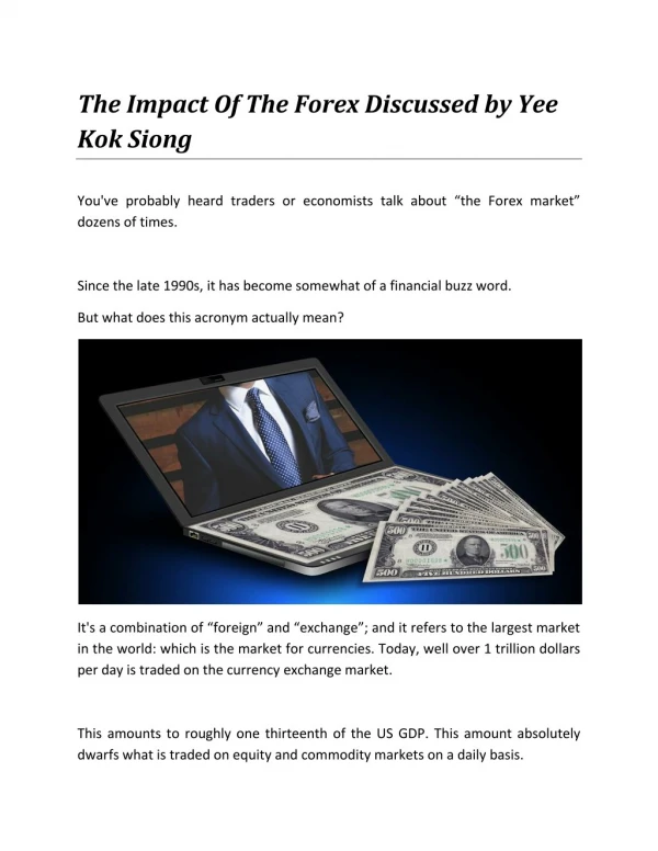 The Impact Of The Forex Discussed by Yee Kok Siong