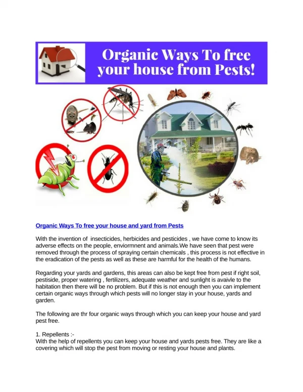 Organic Ways To free your house and yard from Pests