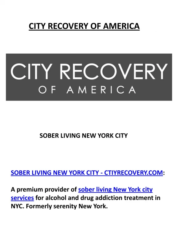 Find Best Sober Living New York at City Recovery