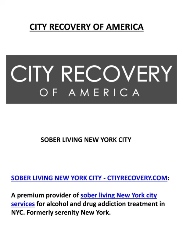 High End Sober Living New York at City Recovery