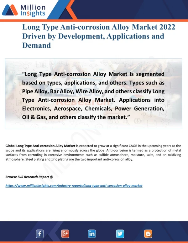 Long Type Anti-corrosion Alloy Market Feature Outlook, Demands