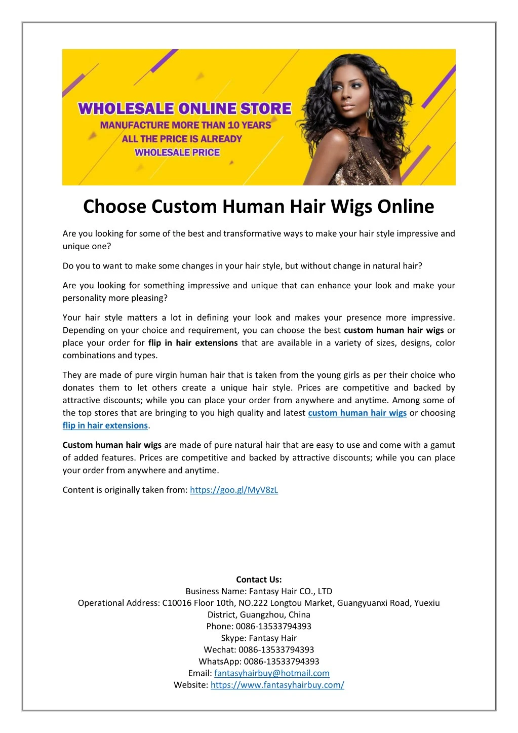 choose custom human hair wigs online