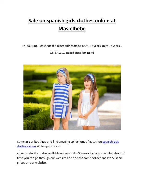 Sale on spanish girls clothes online at Masielbebe