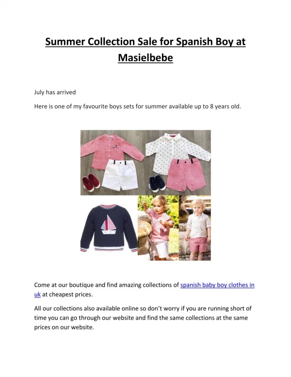 Summer Collection Sale for Spanish Boy at Masielbebe