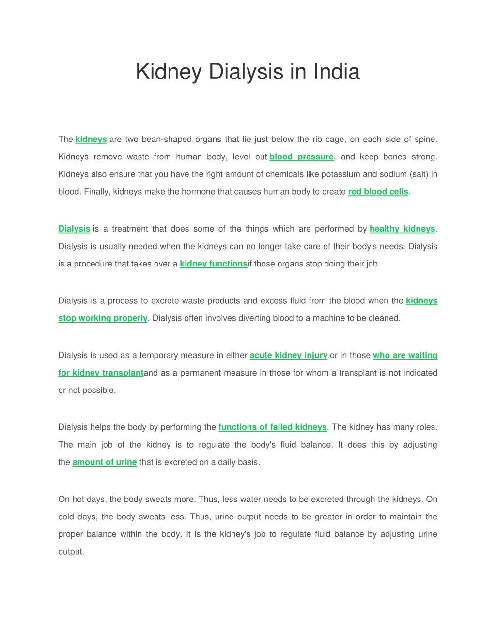 kidney dialysis in india