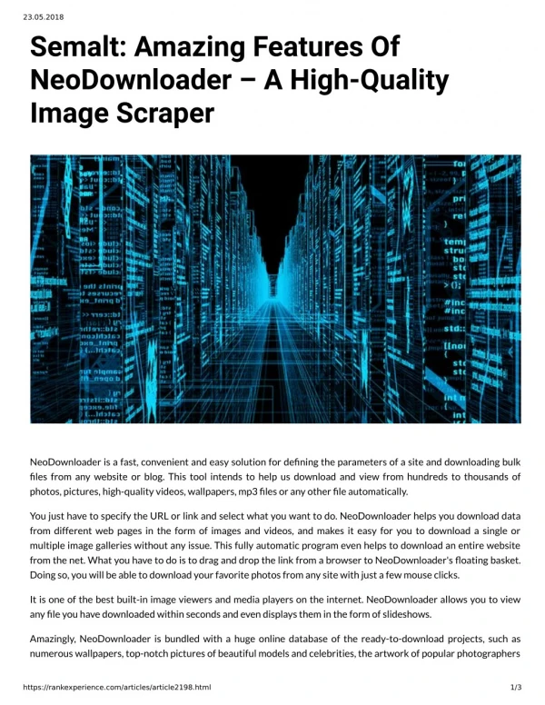 Semalt: Amazing Features Of NeoDownloader A High-Quality Image Scraper