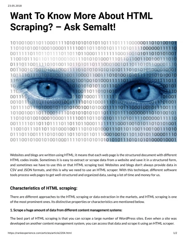Want To Know More About HTML Scraping Ask Semalt