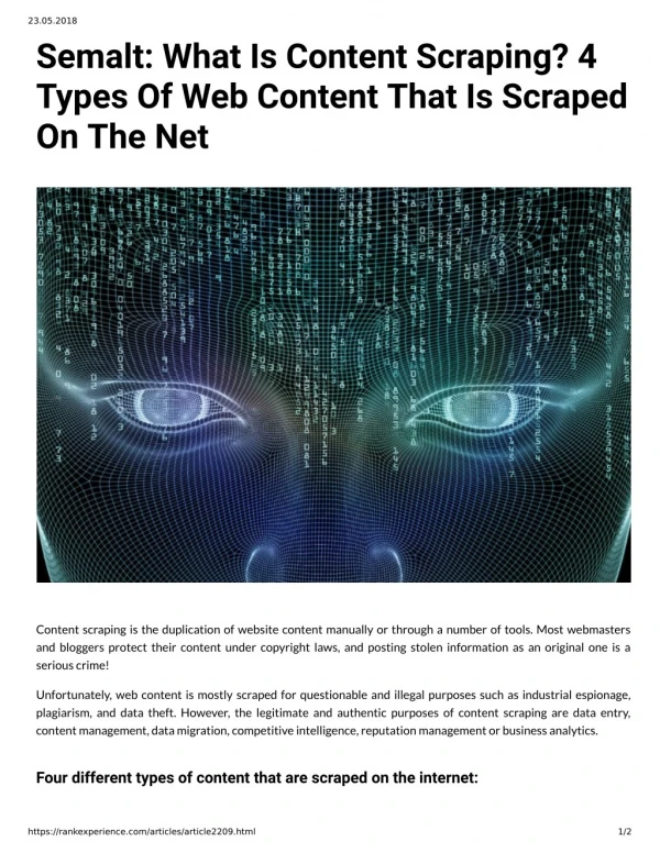 Semalt: What Is Content Scraping 4 Types Of Web Content That Is Scraped On The Net