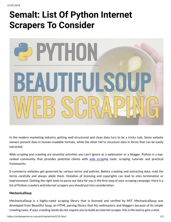 Semalt: List Of Python Internet Scrapers To Consider