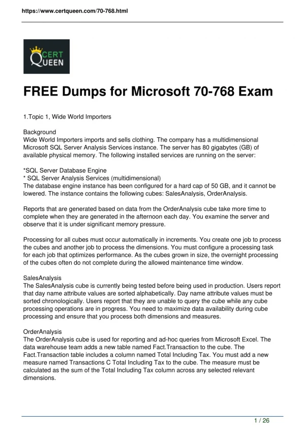 2018 CertQueen Microsoft 70-768 Questions and Answers