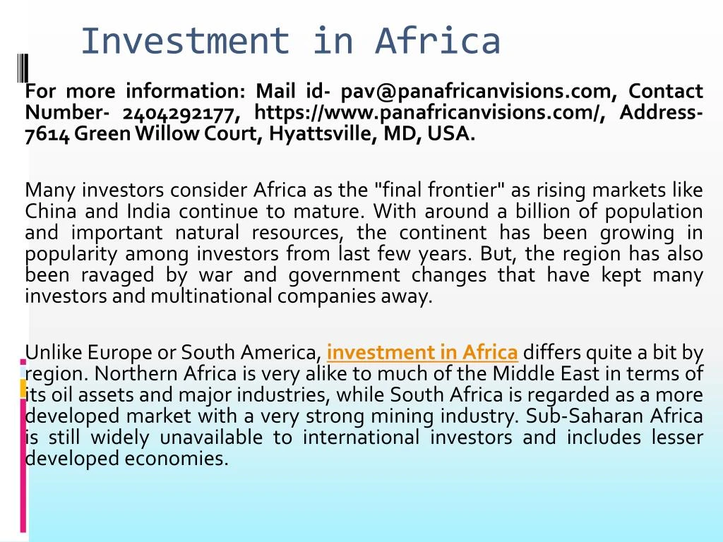 investment in africa