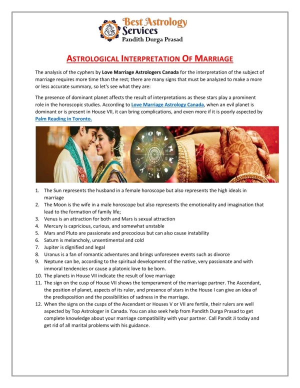 ASTROLOGICAL INTERPRETATION OF MARRIAGE