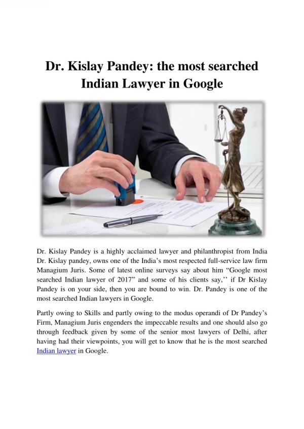 The Most Searched Indian Lawyer in Google-Dr. Kislay Pandey:Top Lawyers in India