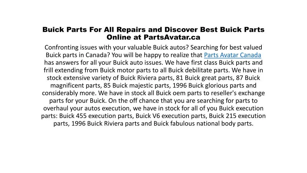 buick parts for all repairs and discover best buick parts online at partsavatar ca