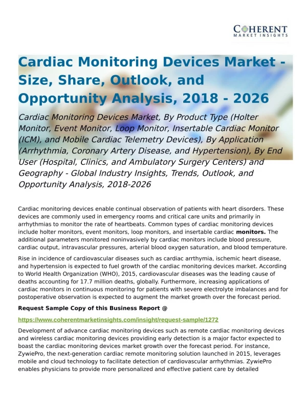 Cardiac Monitoring Devices Market Opportunity Analysis, 2018-2026
