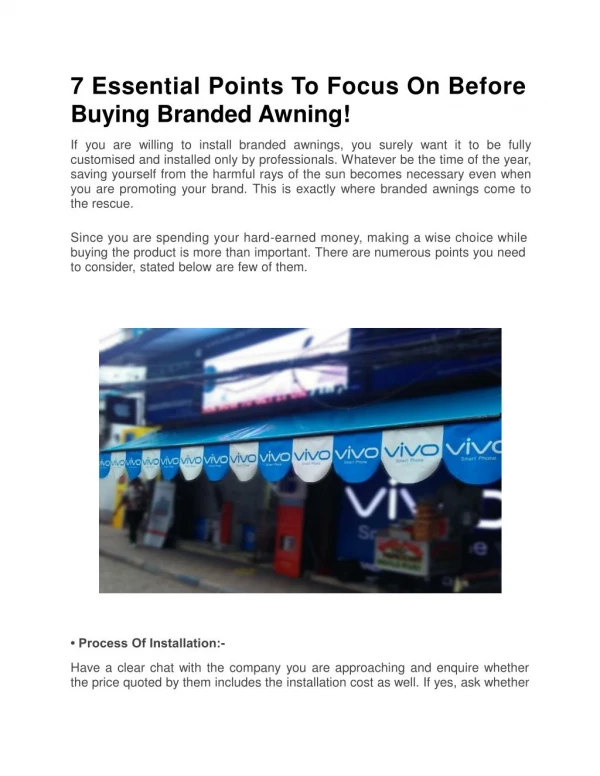 7 Essential Points To Focus On Before Buying Branded Awning!
