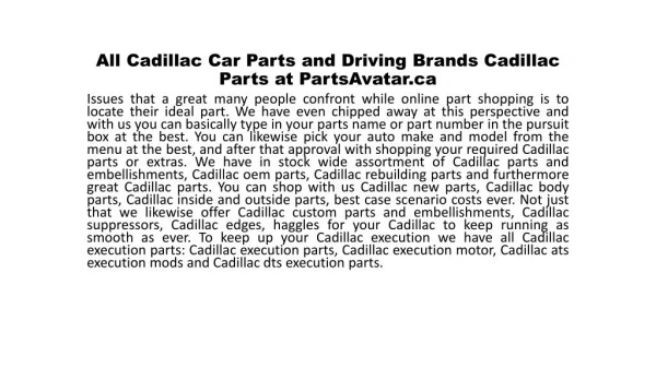 All Cadillac Car Parts And Leading Brands Cadillac Parts at Parts Avatar.ca