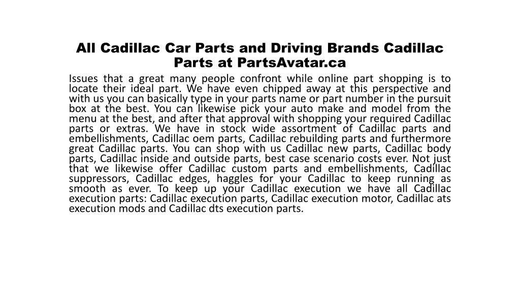 all cadillac car parts and driving brands cadillac parts at partsavatar ca