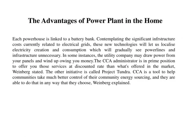 The Advantages of Power Plant in the Home
