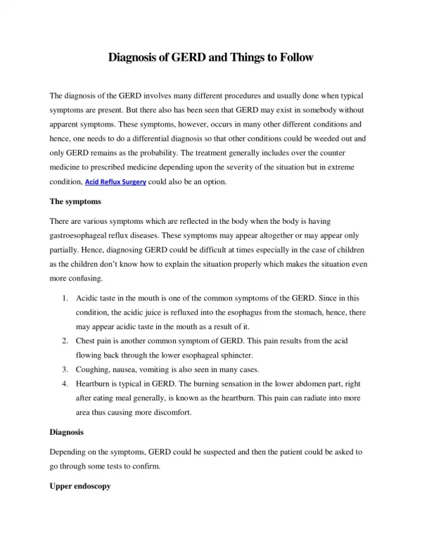 Diagnosis of GERD and Things to Follow