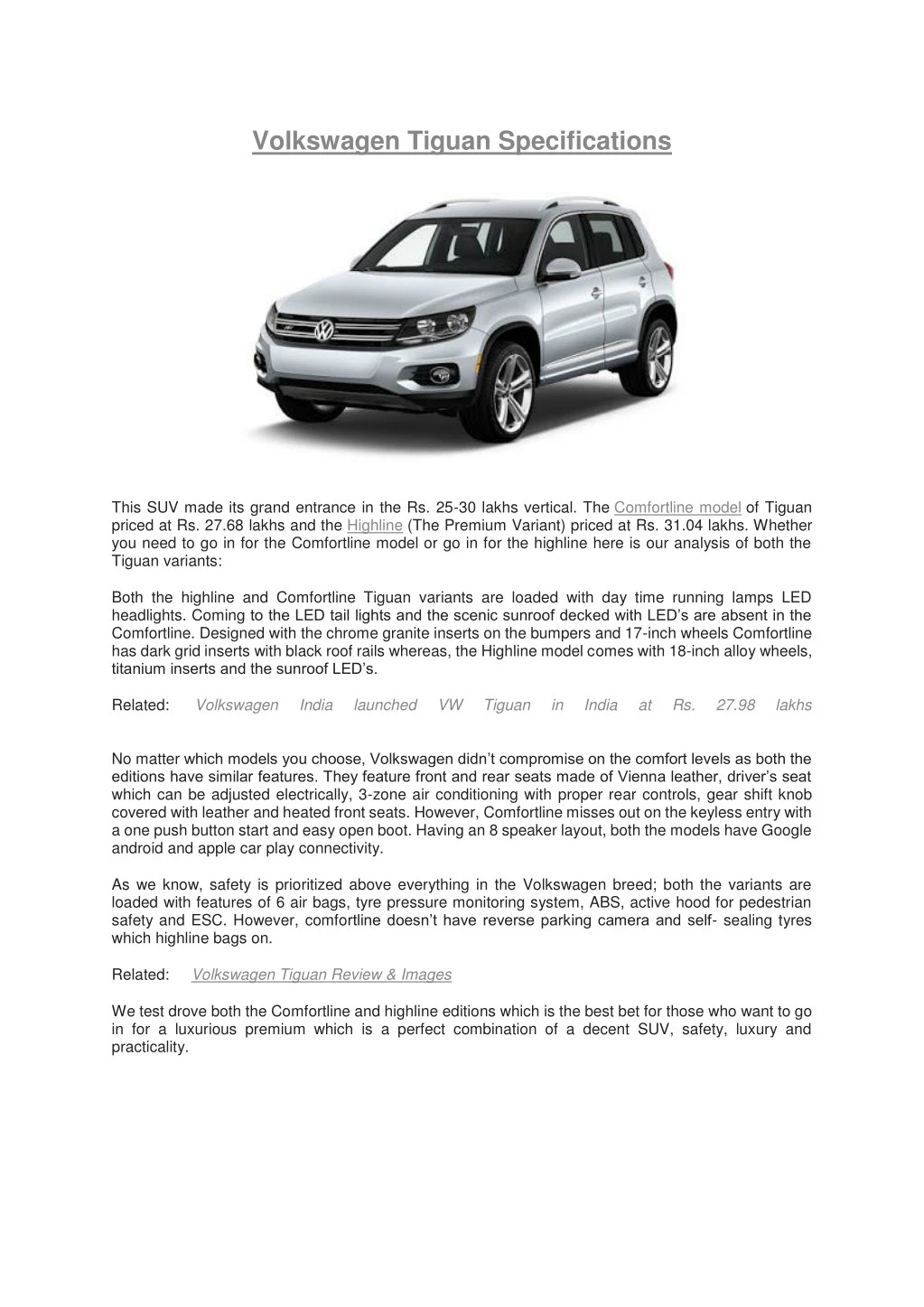 volkswagen tiguan specifications