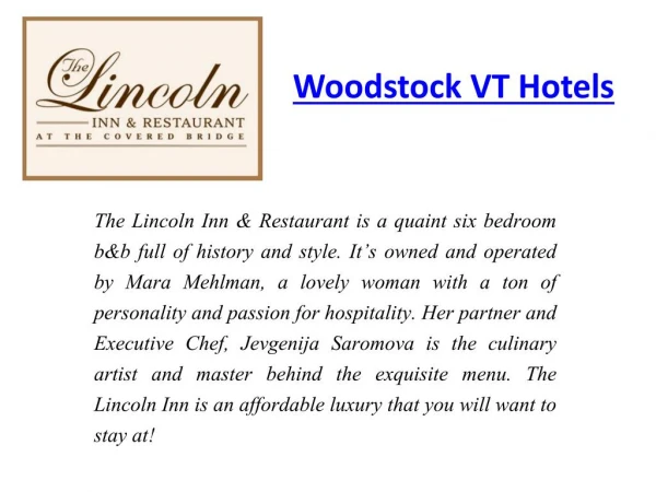 Woodstock VT Hotels vermont